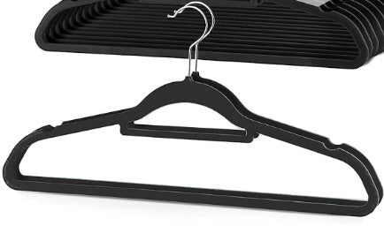 Black Velvet Full Hanger With Silver Hook. Slip Resistant, With and Without Notches