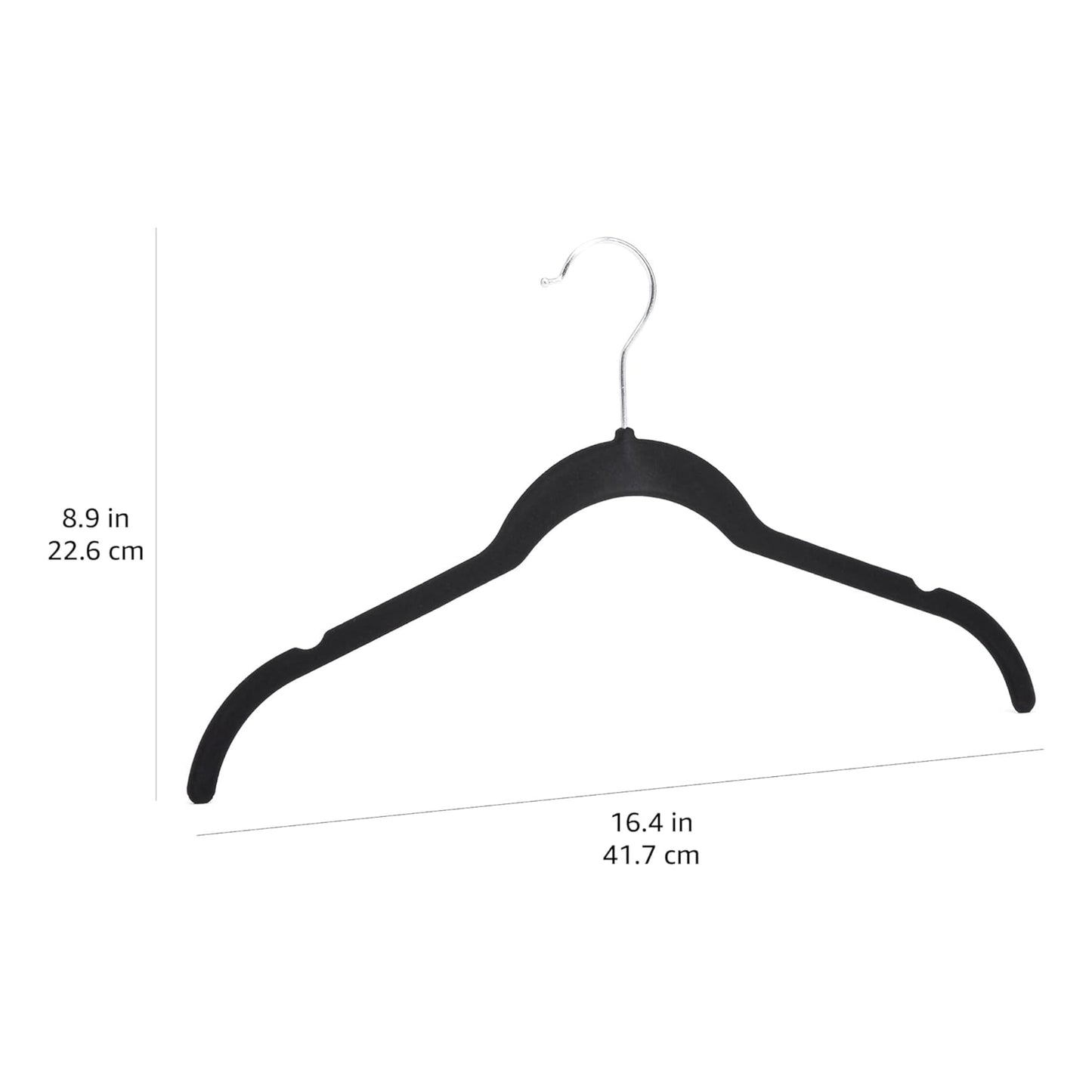 Black Velvet Slim Hanger. Non-Slip Black With Silver Hook